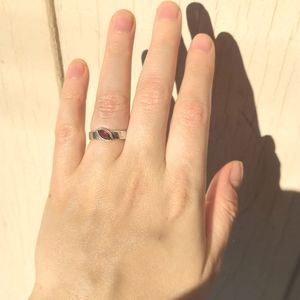 Vintage Garnet marquise gem silver ring size 6